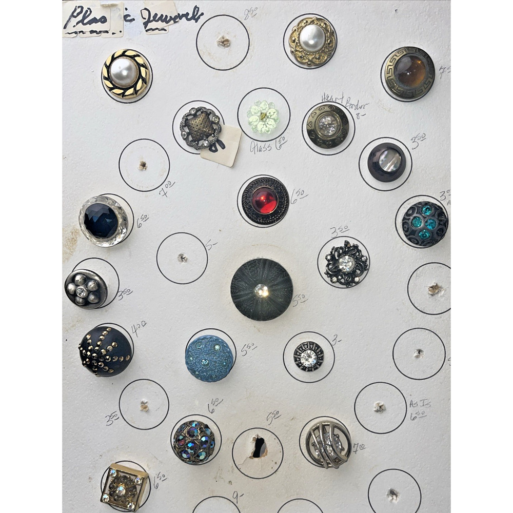 Button Lot - 22 Pc Vintage Rhinestone & Glass Collection on Original Card